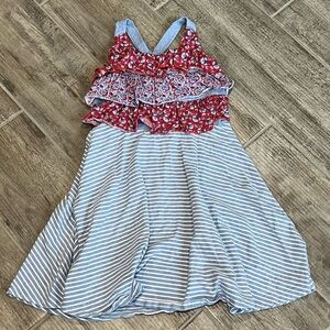 Girls Ruffle Dress Striped Sleeveless Casual‎ Playwear Outfit Size 8